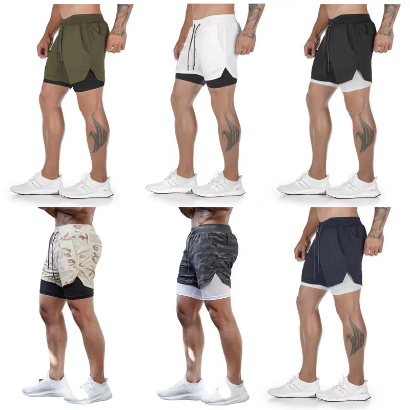 Man Jogging Sportswear Mens 2 in 1 Beach Sport Shorts Quick Drying Running Shorts Workout Gym Exercise Shorts Fitness Sweatpants