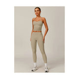 Womens Workout Sets Two Piece Cross Back Tank Top Matching High Waist Leggings Sets Gym Outfits Work Out Clothes