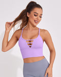 Longline Sports Bras for Women High Support Strappy Push up Workout Tops Built in Bra Padded Crop Yoga Tank Top