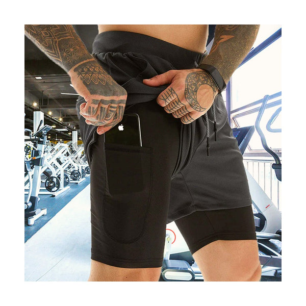 Sport Shorts Men Sportswear Double-Deck Running Shorts 2 in 1 Beach Bottoms Summer Gym Fitness Training Jogging Short Pants