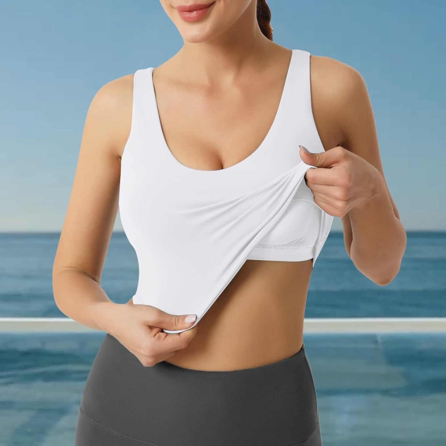 Sports Bra for Women, Longline Padded Strappy Sports Bras Medium Support Yoga Gym Running Workout Crop Tank Tops
