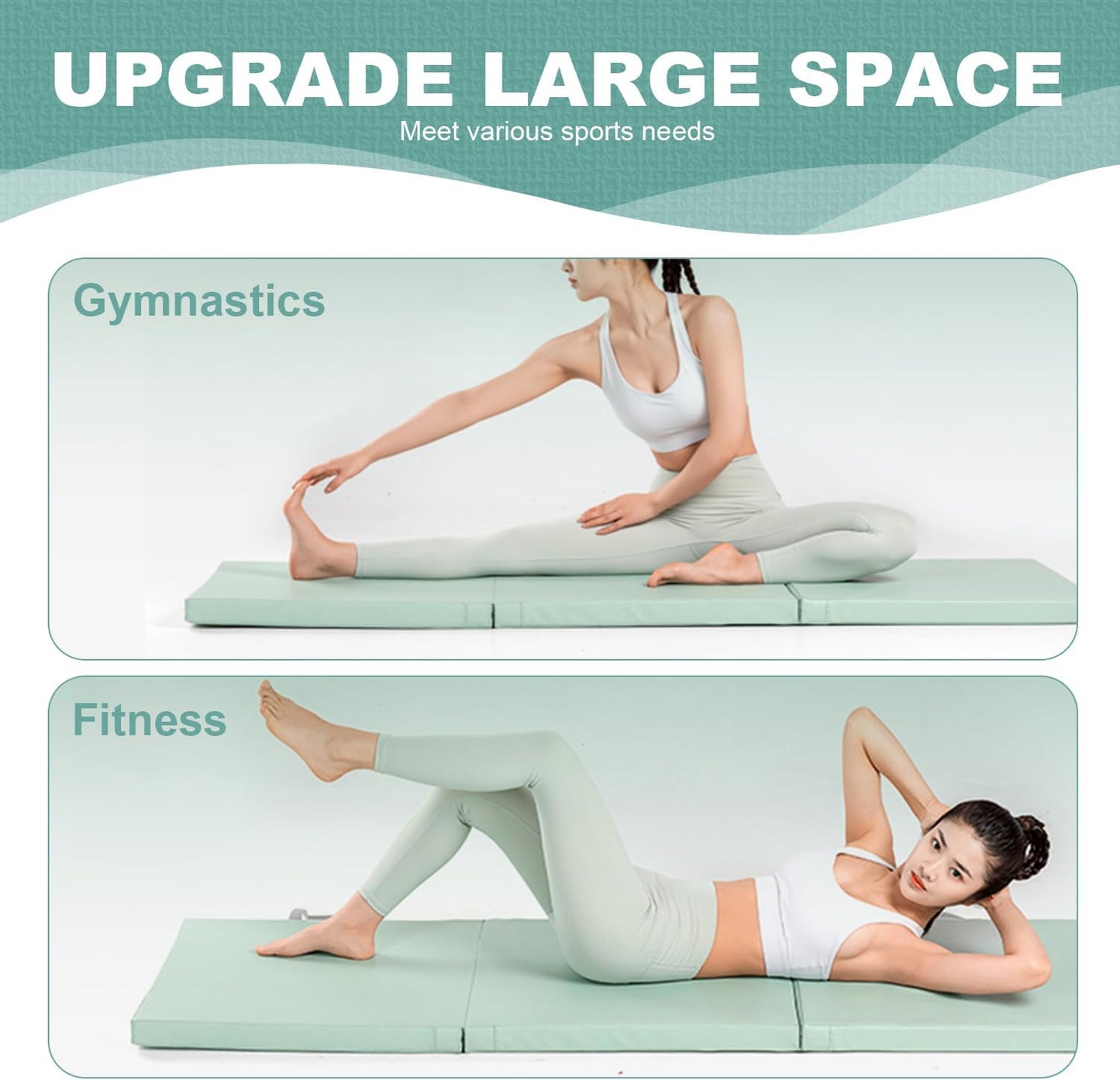 Extra Thick 50Mm Folding Exercise Mat, 180X60Cm High Density Gymnastics Mat with Carry Handles, Non-Slip Waterproof Workout Mat for Home Gym, Yoga, MMA, Kids Play