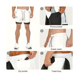 Men'S 2-In-1 Running Workout Shorts Gym Training Athletic Short Pants with Towel Loop