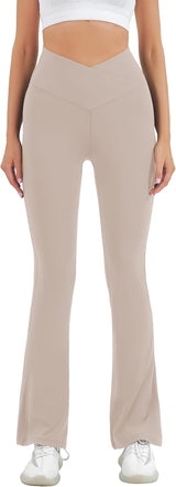 Women'S Flare Yoga Pants - Crossover Flare Leggings High Waisted Tummy Control Workout Casual Bootcut Pants