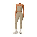 Womens Workout Sets Two Piece Cross Back Tank Top Matching High Waist Leggings Sets Gym Outfits Work Out Clothes