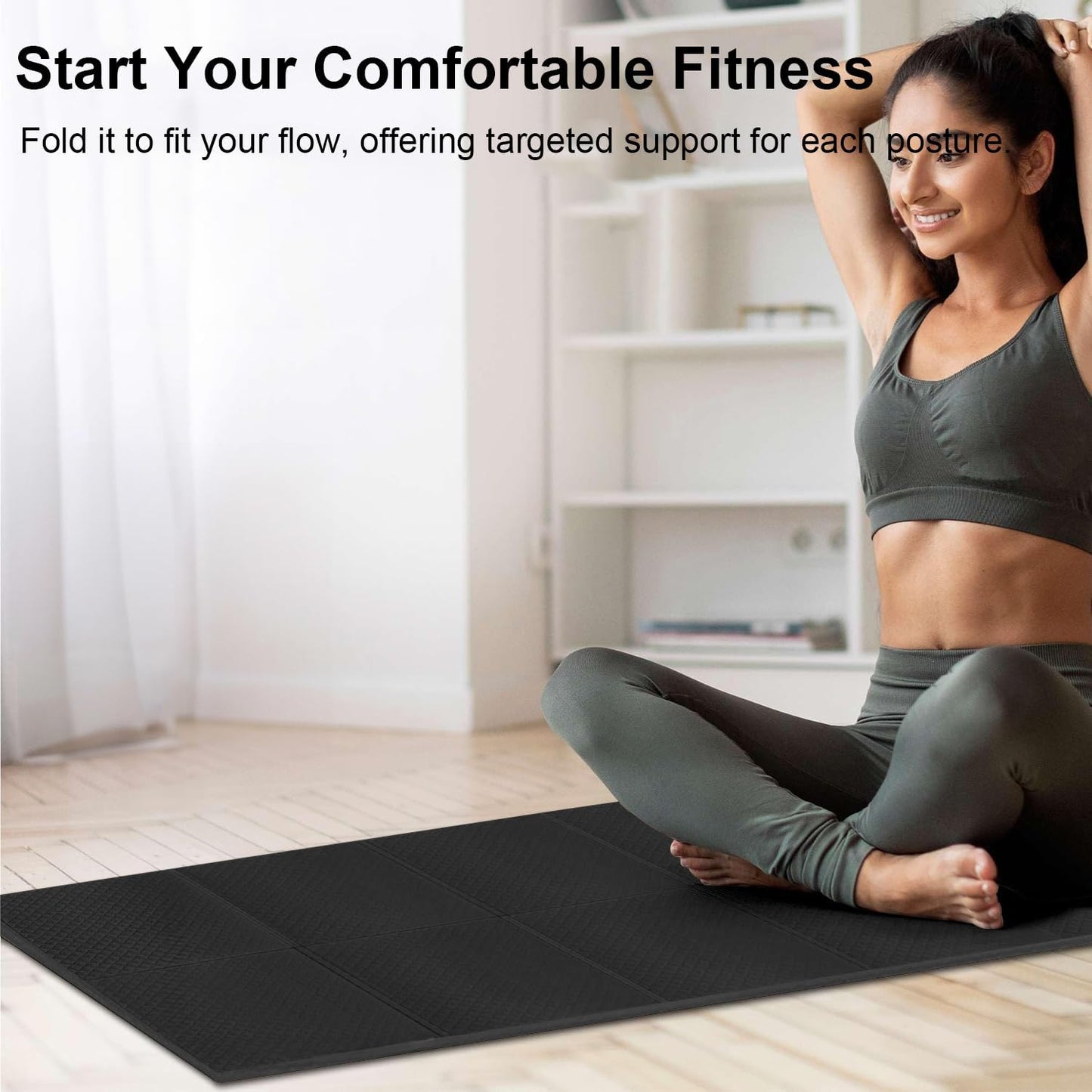 Yoga Mat Non Slip, 6Mm Folding Yoga Mat with Carrying Bag, Lightweight Travel TPE Exercise Pilates Mat for Yoga, Pilates, Home Workouts, and Floor Exercises