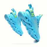 Outdoor Breathable Mesh Knited Jogging Athletic Running Shoes Sky Blue Size 10-10.5