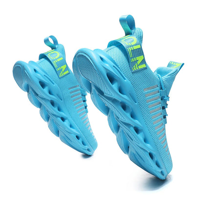 Outdoor Breathable Mesh Knited Jogging Athletic Running Shoes Sky Blue Size 10-10.5