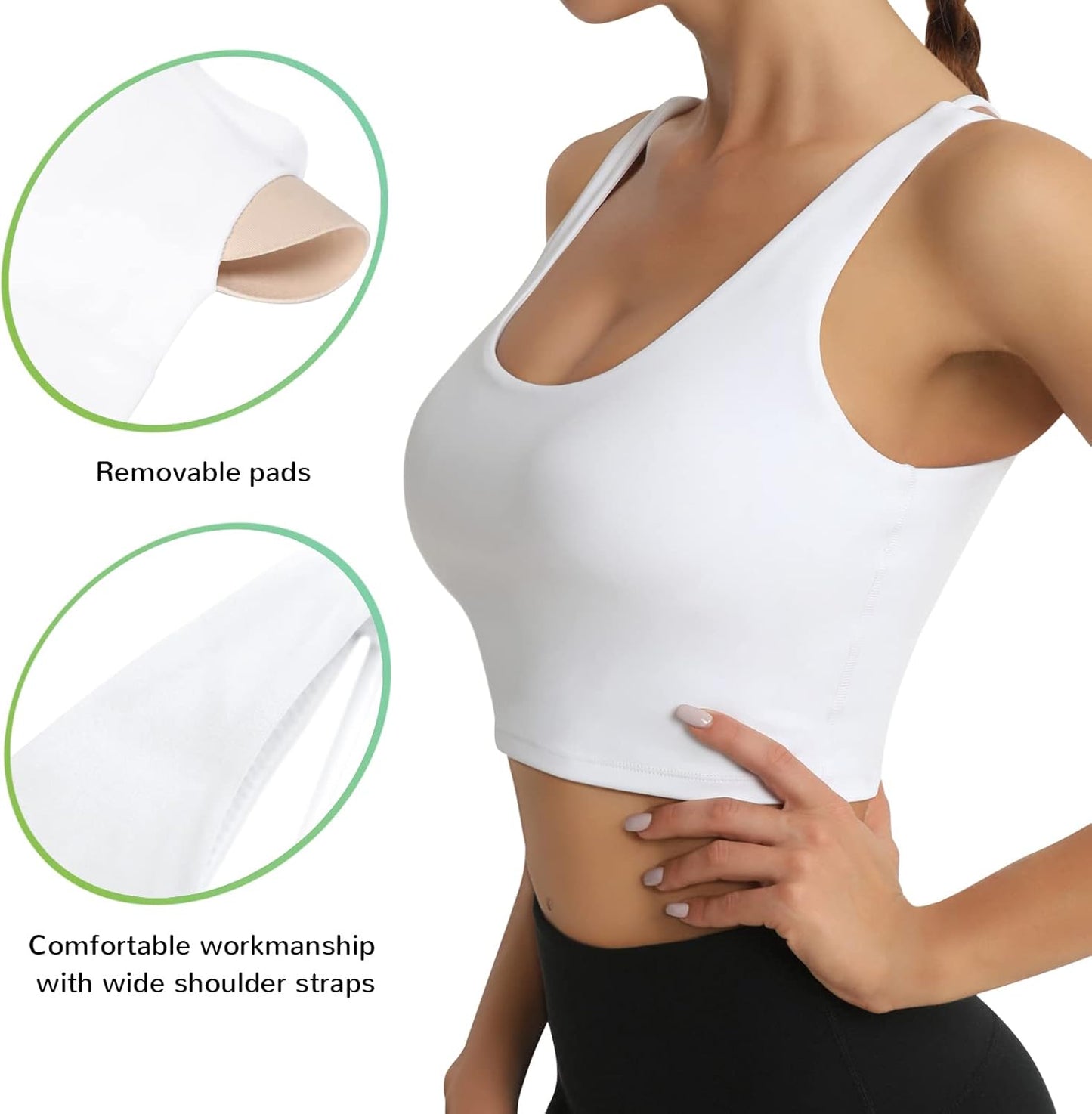 Sports Bra for Women, Longline Padded Strappy Sports Bras Medium Support Yoga Gym Running Workout Crop Tank Tops