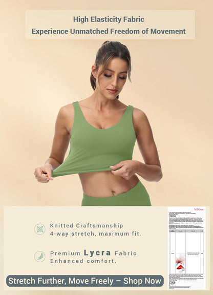High Neck Sports Bra for Women Longline Full Coverage Sports Bras Medium Impact Padded Workout Crop Tops for Yoga Gym