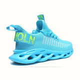Outdoor Breathable Mesh Knited Jogging Athletic Running Shoes Sky Blue Size 10-10.5