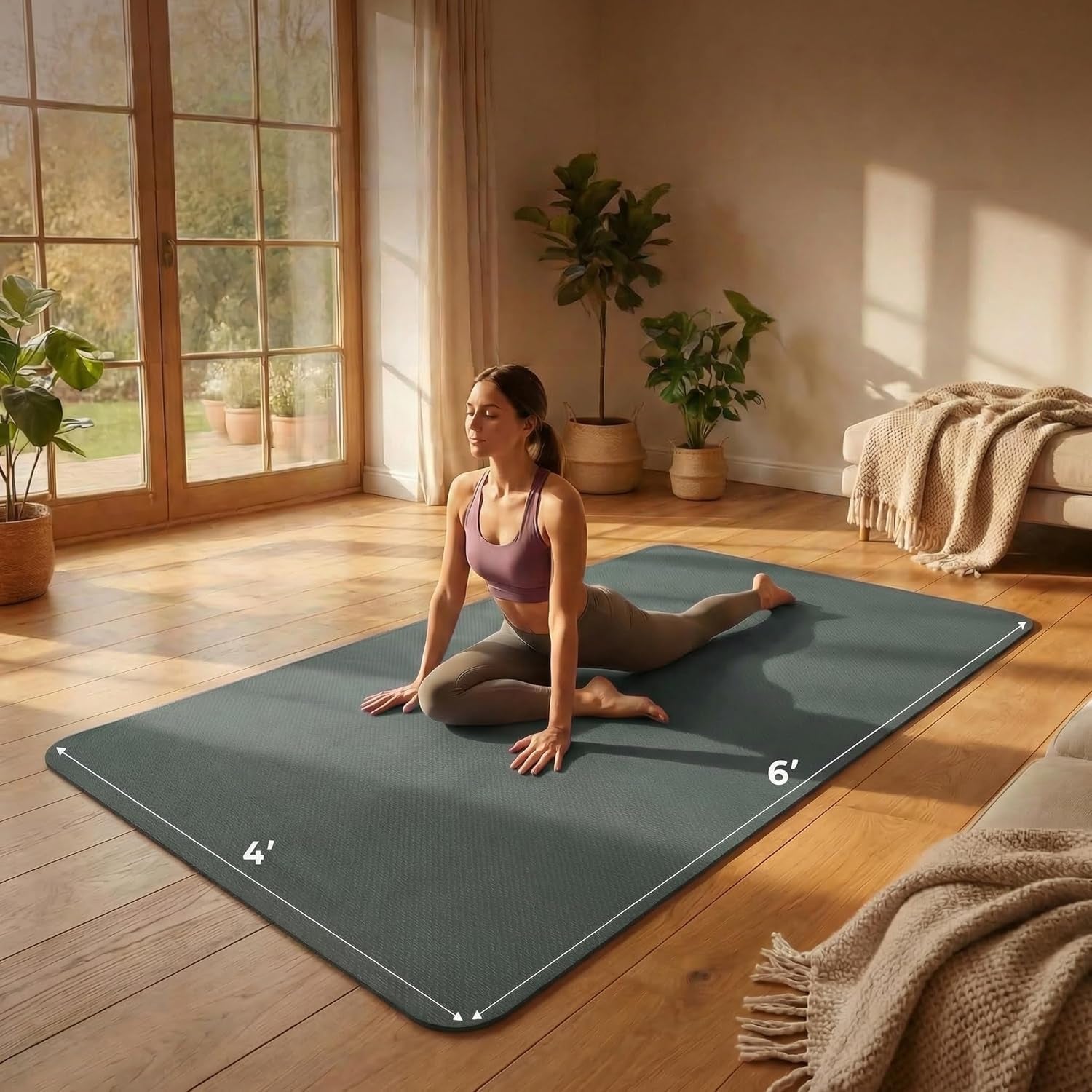 Large Yoga Mat 6'X 4'（72”X 48”）—1/4" &1/3" Extra Wide Exercise Mat 183Cm X 122Cm Large Exercise Mat Big Home Yoga Mat Pilates Mat,Non Slip,Thick,Tpe Workout Mat,For Women & Men, Yoga, Pilates, Gym and Floor Workouts Pilates