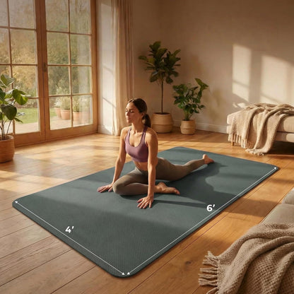 Large Yoga Mat 6'X 4'（72”X 48”）—1/4" &1/3" Extra Wide Exercise Mat 183Cm X 122Cm Large Exercise Mat Big Home Yoga Mat Pilates Mat,Non Slip,Thick,Tpe Workout Mat,For Women & Men, Yoga, Pilates, Gym and Floor Workouts Pilates