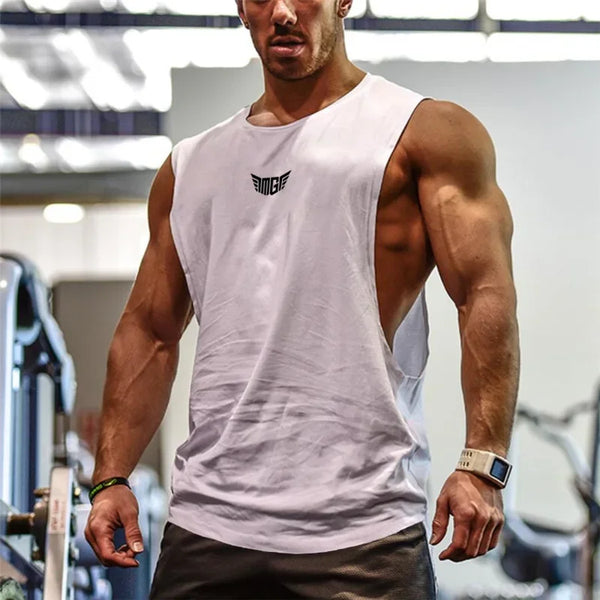 Bodybuilding Tank Tops Men Sports Sleeveless Shirt Muscle Guys Vest Fitness Drop Armhole Solid Tops Tees Cotton Gym Singlets