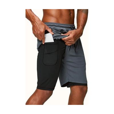 Men'S 2 in 1 Running Shorts Gym Workout Quick Dry Mens Shorts with Phone Pocket