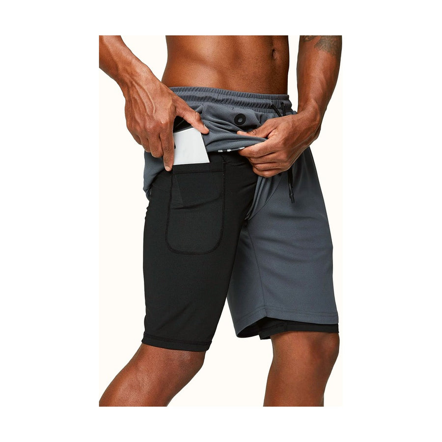 Men'S 2 in 1 Running Shorts Gym Workout Quick Dry Mens Shorts with Phone Pocket