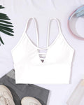 Longline Sports Bras for Women High Support Strappy Push up Workout Tops Built in Bra Padded Crop Yoga Tank Top
