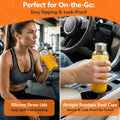 12 Oz Glass Juice Bottles with Lids, 10 Pack Reusable Glass Water Bottles with Stainless Steel Caps & Straws, Leak-Proof & Bpa-Free Containers for Juicing, Smoothies, Iced Tea, Wellness Drinks