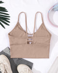 Longline Sports Bras for Women High Support Strappy Push up Workout Tops Built in Bra Padded Crop Yoga Tank Top