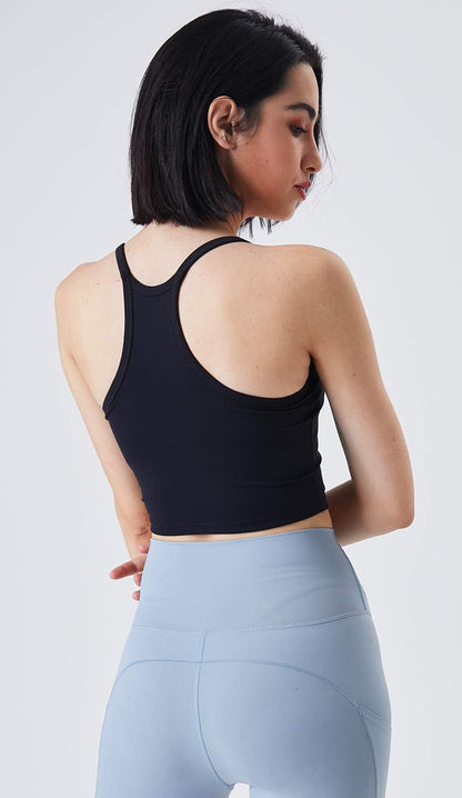 Women'S Longline Spaghetti Racerback Yoga Bra Tank Top Cropped Workout Sports Bras
