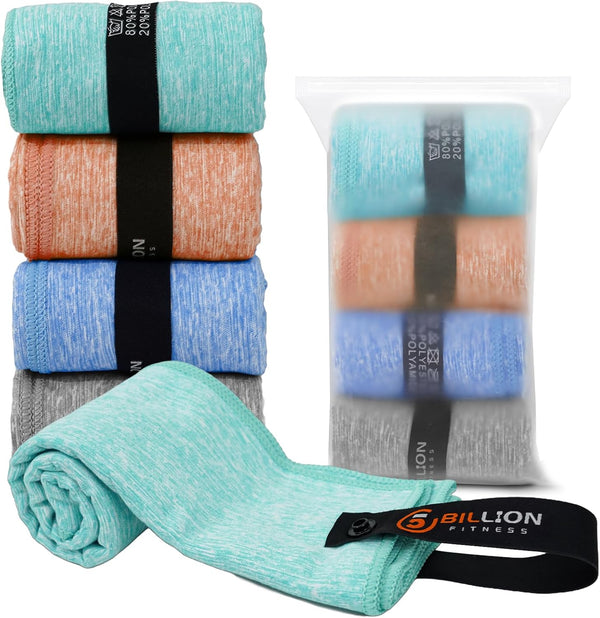 Microfiber Towel Quick Dry Set (4 Pack) - Super Absorbent Gym Towels Lightweight Hot Yoga Towel Fast Drying Travel Towels for Workout Sports Exercise-Home Gym Accessories for Men & Women (Four-Color)