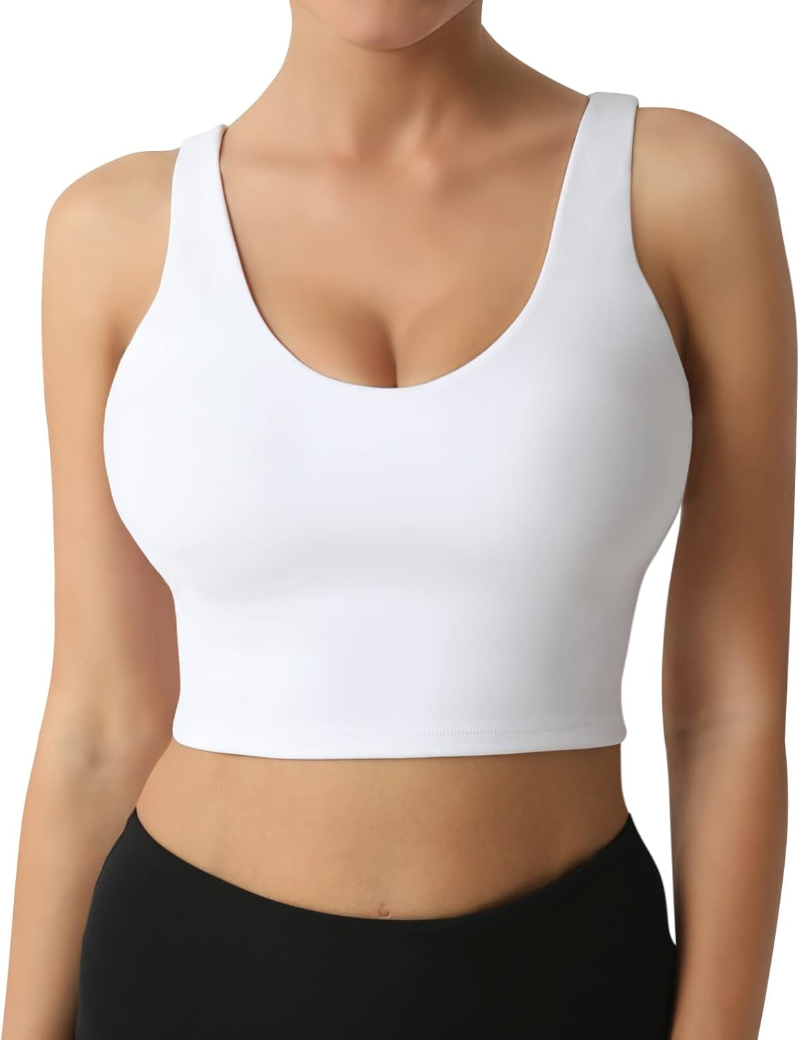 Sports Bra for Women, Longline Padded Strappy Sports Bras Medium Support Yoga Gym Running Workout Crop Tank Tops