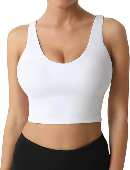 Sports Bra for Women, Longline Padded Strappy Sports Bras Medium Support Yoga Gym Running Workout Crop Tank Tops