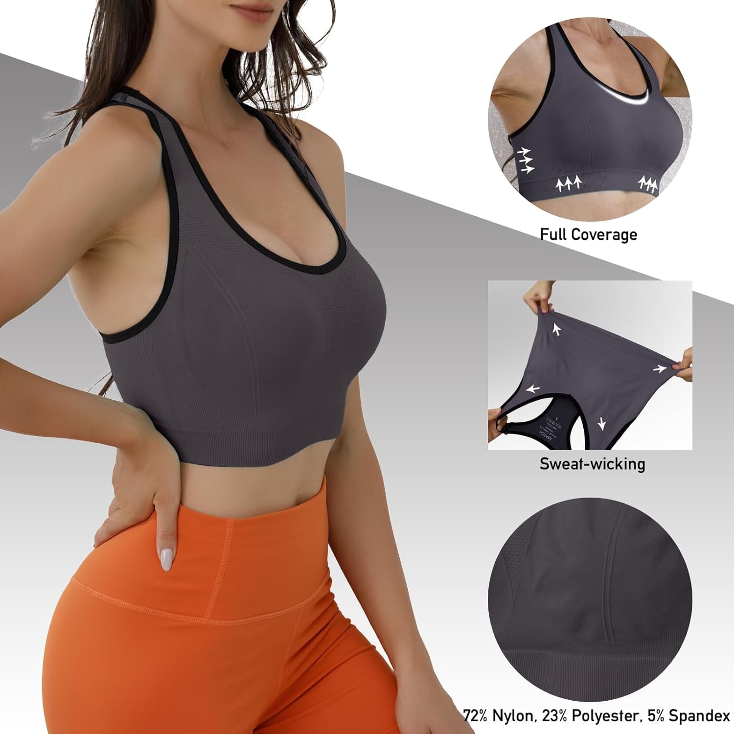 Racerback Sports Bras for Women – Padded Seamless Strappy Workout Tops for Yoga Gym Runing Fitness Sports Bras