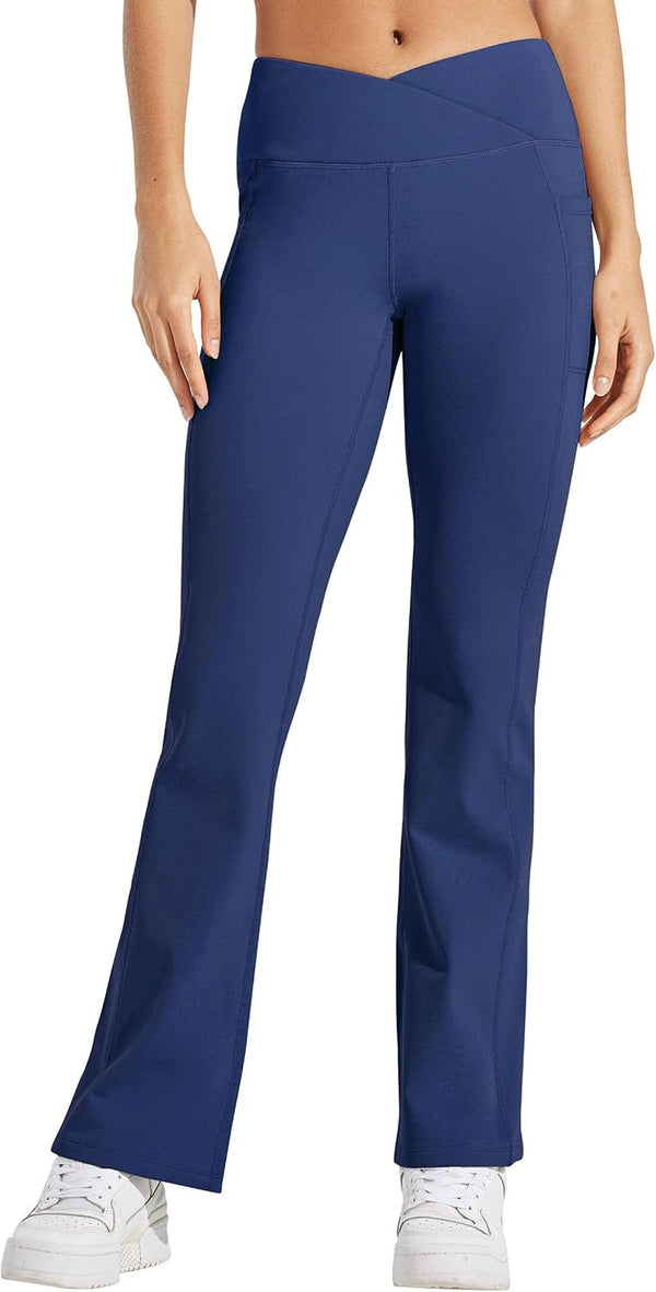 Women'S Fleece Lined Pants Yoga Crossover Leggings Bootcut Thermal Winter Pants Flare Leggings Water Resistant