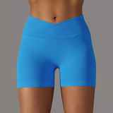 Crossover Waist Women Sport Shorts Yoga Shorts Gym Workout Running High Waist Yoga Shorts Push up Hip Seamless Fitness Shorts