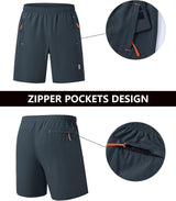 2 Pack Men'S Sport Shorts Pack Zip Pockets Gym Training Jogging Shorts for Men Athletic Lightweight Elastic Waist