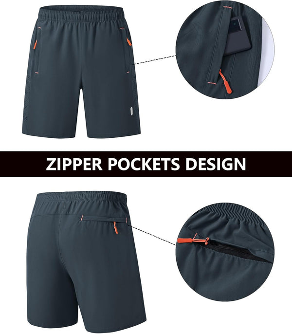 2 Pack Men'S Sport Shorts Pack Zip Pockets Gym Training Jogging Shorts for Men Athletic Lightweight Elastic Waist