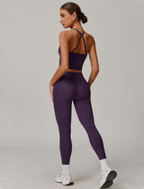 Womens Workout Sets Two Piece Cross Back Tank Top Matching High Waist Leggings Sets Gym Outfits Work Out Clothes