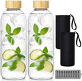 1L High Borosilicate Glass Water Bottles with Bamboo Lids, 2 Pack Glass Juice Bottles, Reusable Drinking Bottles for Hot Cold Drinks, Home, Office, Gym & Outdoors