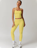 Womens Workout Sets Two Piece Cross Back Tank Top Matching High Waist Leggings Sets Gym Outfits Work Out Clothes