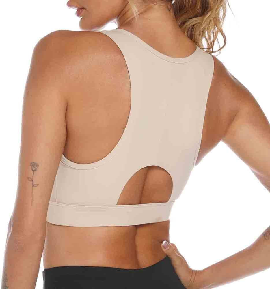 Sports Bras for Women High Impact Sports Bra - Removable Padded Yoga Racerback Bra Workout Crop Tops Beige