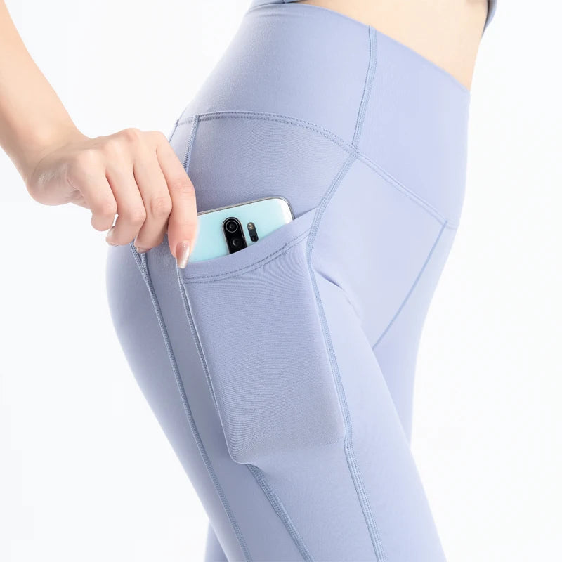 Women Yoga Pants Naked Feeling Stretchy Sports Tights Pocket High Waist Leggings Running Fitness Leggings Workout Gym Clothing
