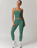 Womens Workout Sets Two Piece Cross Back Tank Top Matching High Waist Leggings Sets Gym Outfits Work Out Clothes
