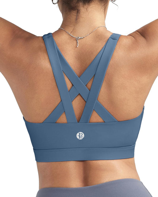 Sports Bras for Women,Padded Strappy Sports Bras Criss-Cross Back Medium Support Sports Bras with Removable Cups