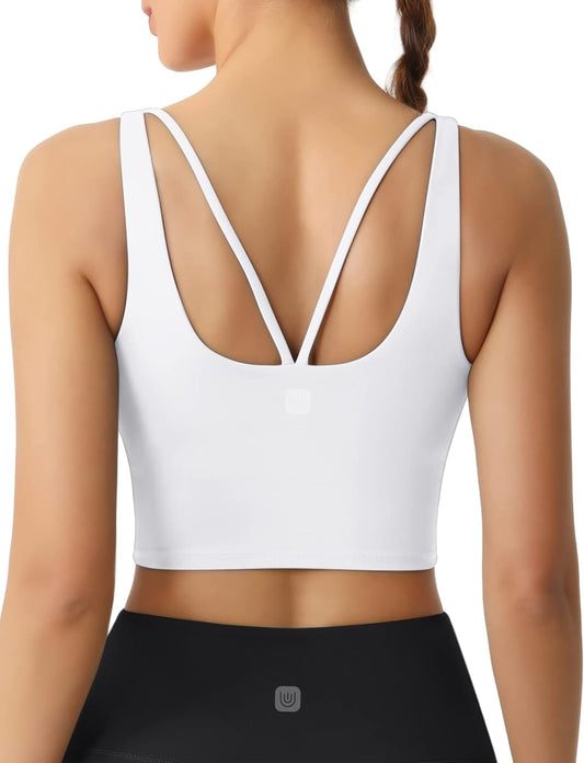 Sports Bra for Women, Longline Padded Strappy Sports Bras Medium Support Yoga Gym Running Workout Crop Tank Tops