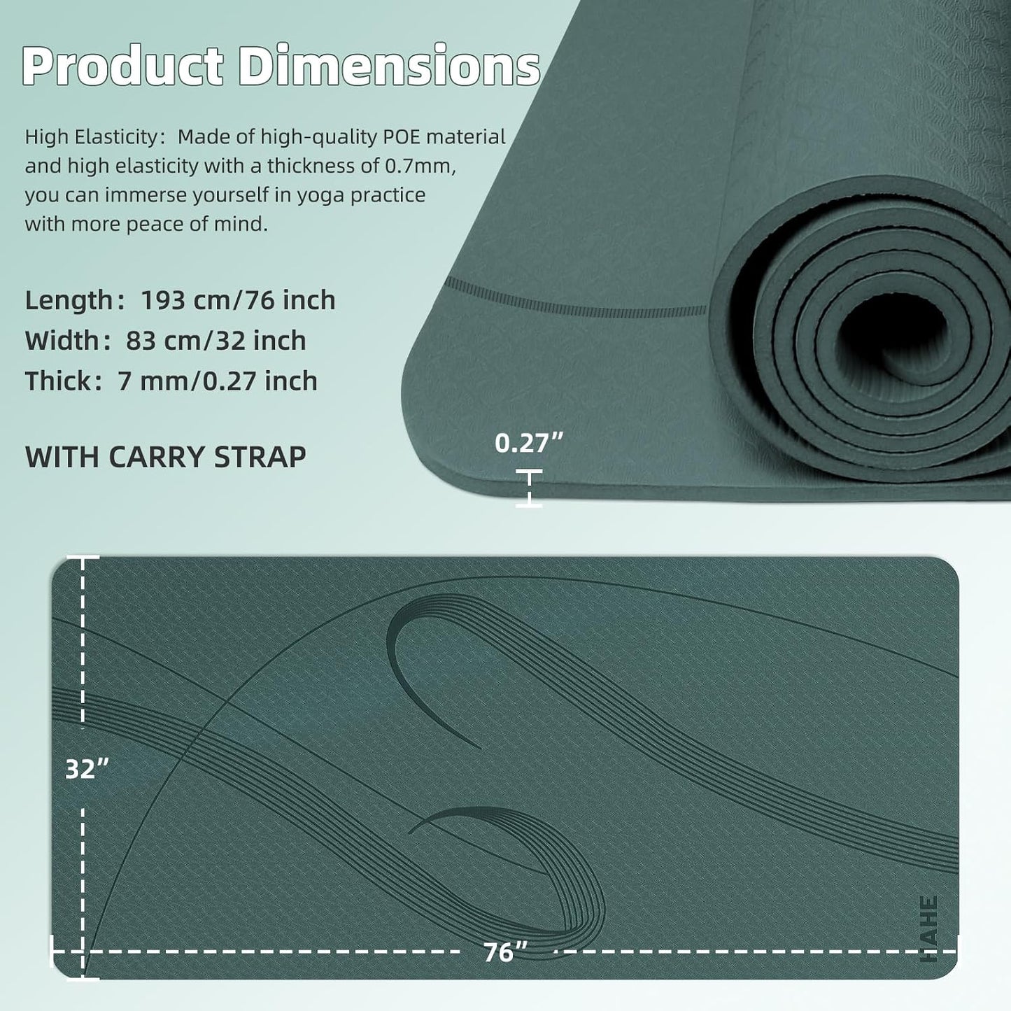 Yoga Mat High Density Exercise Mat, 76"X32"X0.27"Thick Wide & Large Yoga Mat for Women Men, Professional POE Workout Mat for Yoga, Pilates, Fitness & Stretching