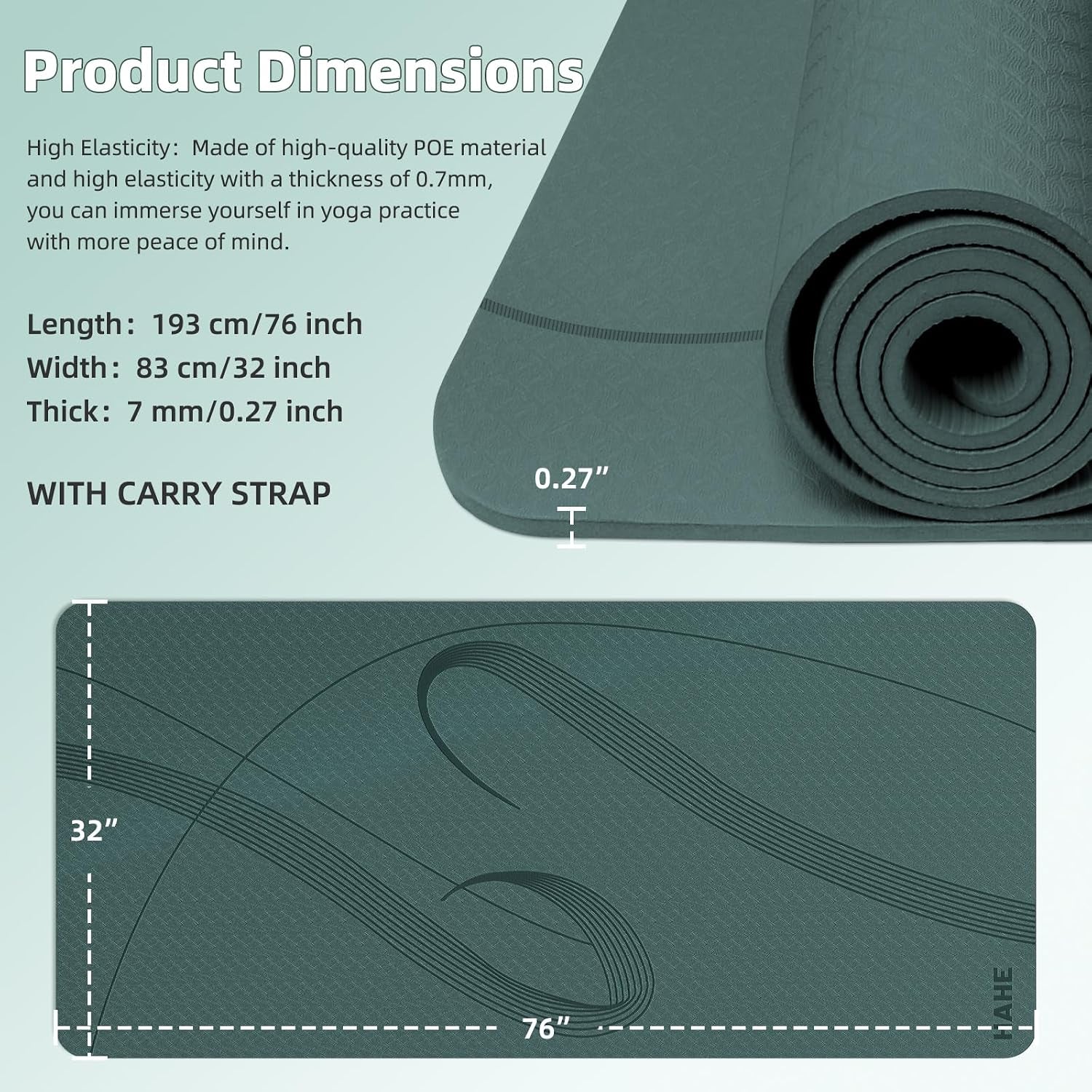 Yoga Mat High Density Exercise Mat, 76"X32"X0.27"Thick Wide & Large Yoga Mat for Women Men, Professional POE Workout Mat for Yoga, Pilates, Fitness & Stretching