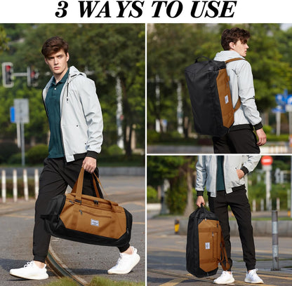 Gym Bags for Men, 40L Medium Sports Travel Duffel Bag with Shoe Compartment & Wet Pocket Lightweight Gym Duffle Bag Backpack Multipurpose Weekender Overnight Backpack for Women, Brown