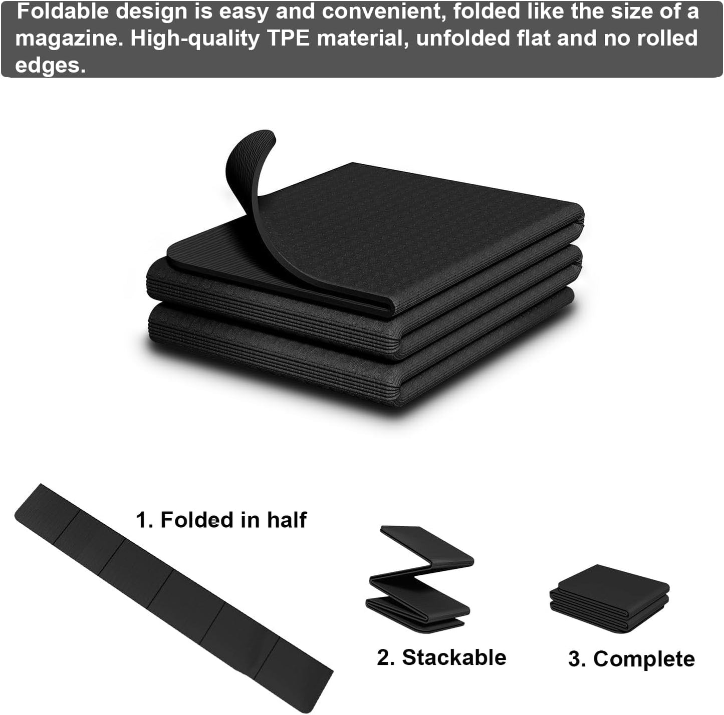Yoga Mat Non Slip, 6Mm Folding Yoga Mat with Carrying Bag, Lightweight Travel TPE Exercise Pilates Mat for Yoga, Pilates, Home Workouts, and Floor Exercises