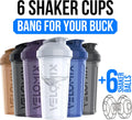 -6 PACK- 28 Oz Protein Shaker Bottle for Protein Mixes - 6X Wire Whisk | Leak Proof Shaker Cups for Protein Shakes | Protein Shaker Bottle Pack | Protein Shake Cup (Elemental Mix)