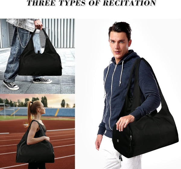 Sports Gym Bag with Shoes Compartment, for Women Swim Yoga Dry Wet Separated Gym Bag, Lightweight Foldable Travel Bag for Outdoor Camping, Black
