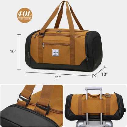Gym Bags for Men, 40L Medium Sports Travel Duffel Bag with Shoe Compartment & Wet Pocket Lightweight Gym Duffle Bag Backpack Multipurpose Weekender Overnight Backpack for Women, Brown