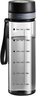Plastic Water Bottles, 28Oz Clear Water Bottle with Measurements, Wide Mouth Water Bottle with Strap, Gym Water Bottles for Men (Grey)