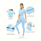 2 Piece Short Sleeve Outfits for Women Seamless Crop Tops Set for Women Workout Set