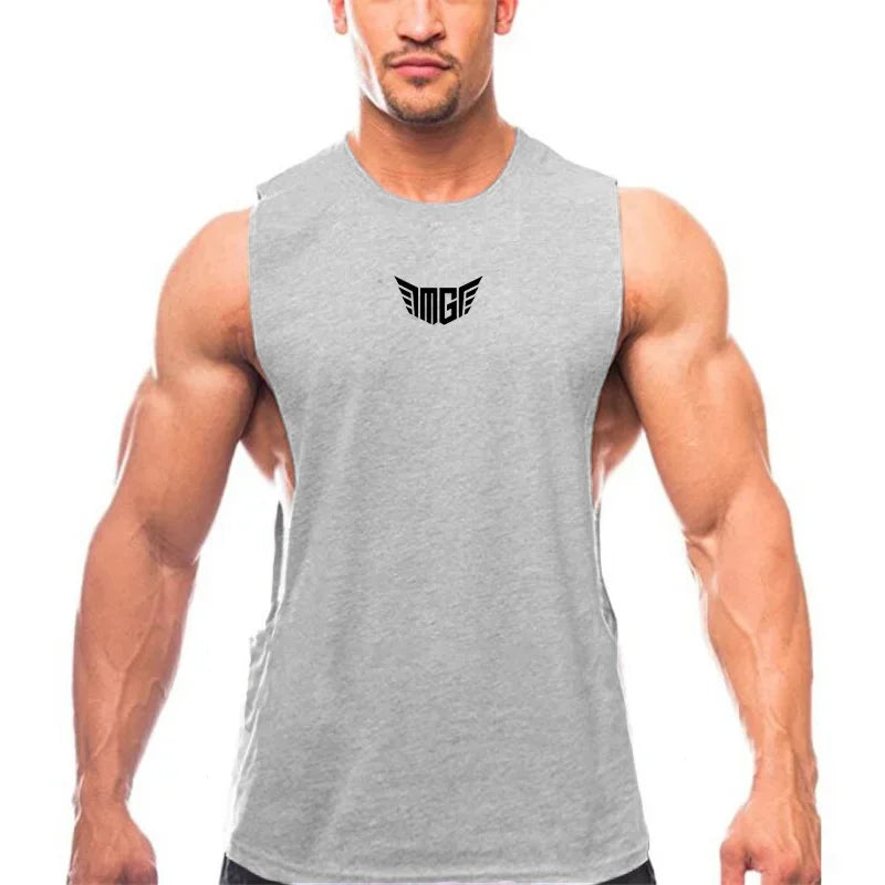 Bodybuilding Tank Tops Men Sports Sleeveless Shirt Muscle Guys Vest Fitness Drop Armhole Solid Tops Tees Cotton Gym Singlets